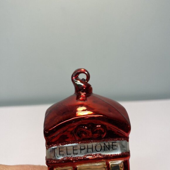 Pottery Barn Red Telephone Booth Glass Christmas Ornament 5”H x 2”W British Gold - Picture 3 of 10
